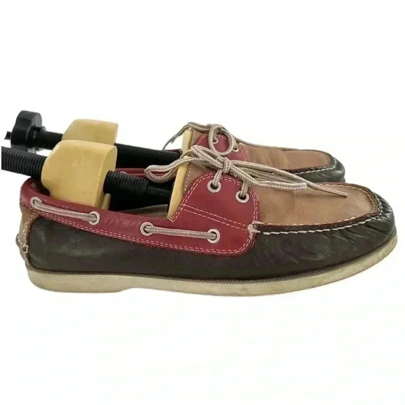 J Murphy mens boat shoes size 10 red brown leather preppy nautical